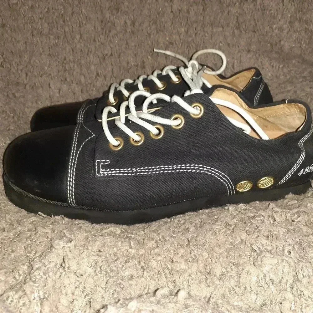 GRAM Scandinavia-488g Sneaker-Black Canvas/Leather Toe-White Stitch-Sz 8.5-Ex